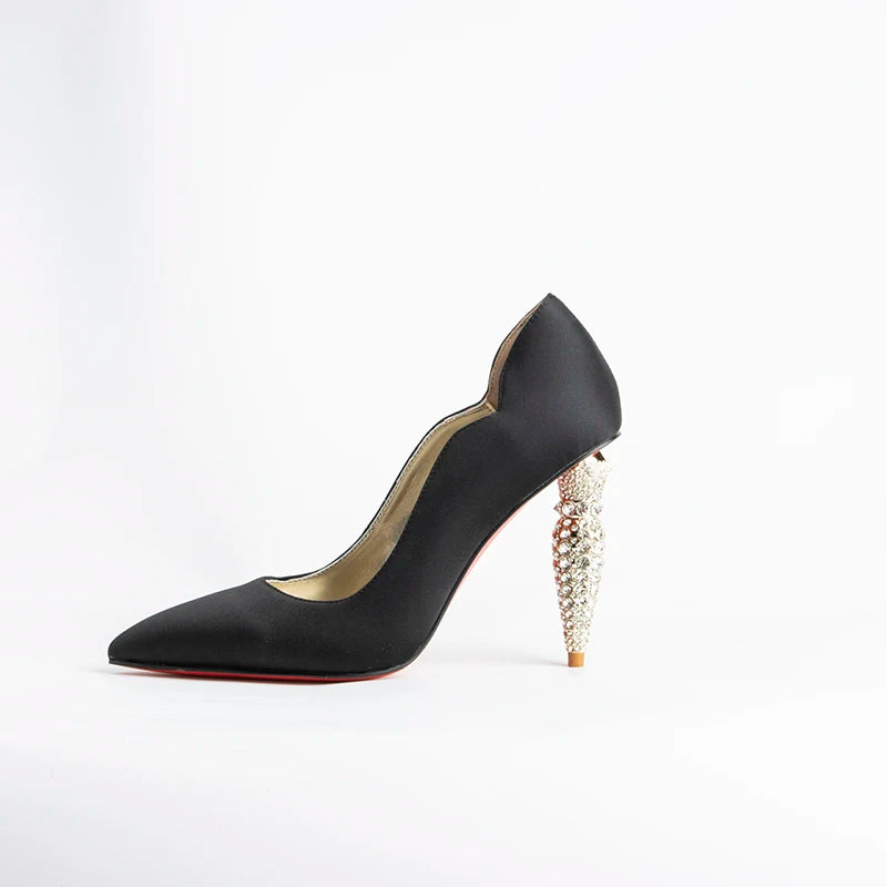 luxury Red Bottom Black Pointed toe Heels for Women Shoes 2024 Elegant and Classy Designer Slingback Heels High Quality big Size