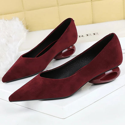 BIGTREE Shoes Low Heeled Women's Shoes Hollow Out Women Pumps Pointed Tip Luxury Banquet Shoes Suede Office Shoes Women Heels