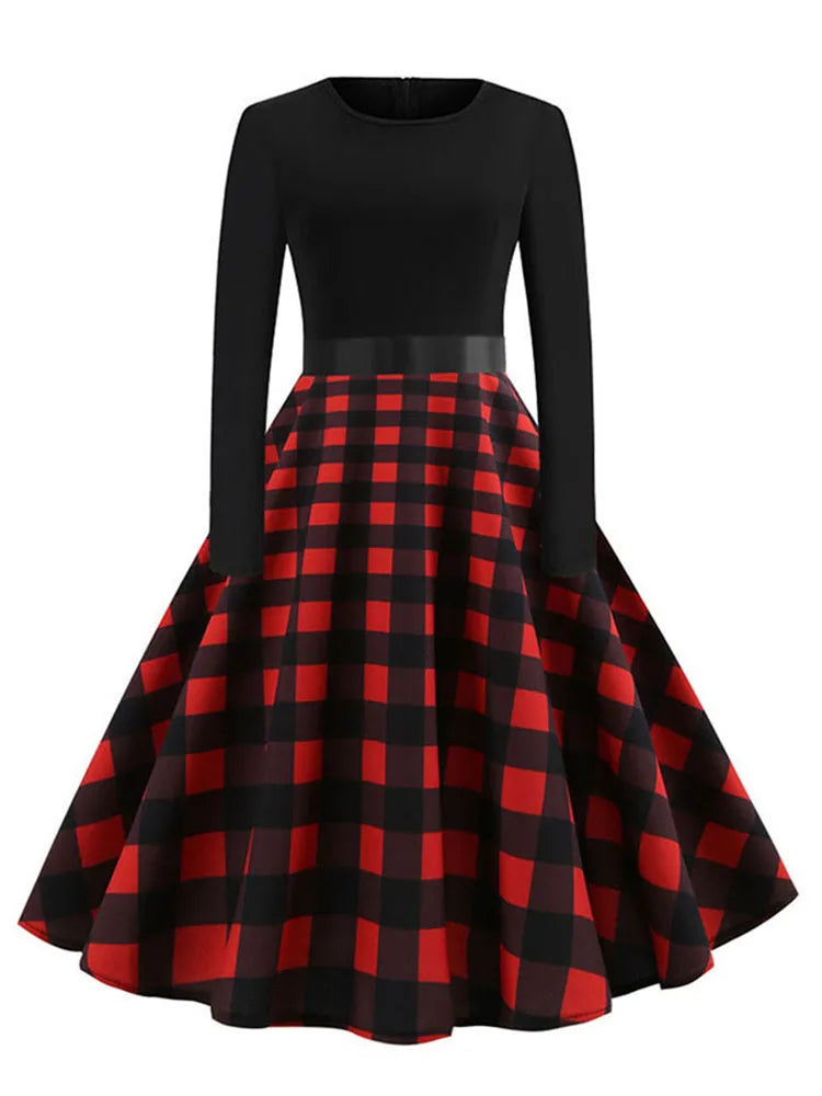 Music Note Print Elegant Party Dress Women Retro Vintage Casual Spring Autumn Midi Dresses