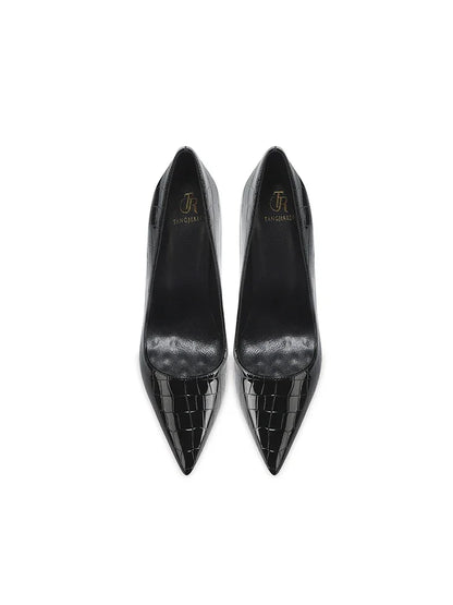Summer new crocodile patterned high heels for women, slim heels, sexy, fashionable, versatile, professional single shoes
