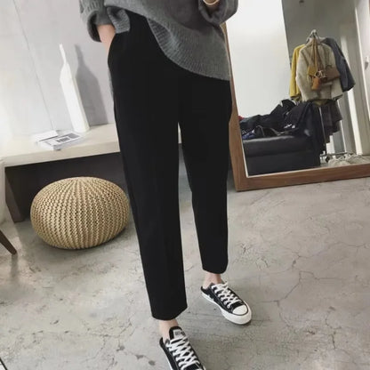 Fashion Winter Warm Work Elegant Suit Plus Size Women Pant Autumn Thicken Oversize Pencil Pants High Waist Solid Casual Trousers