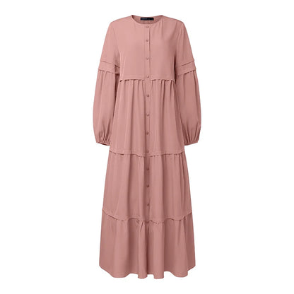 Women Autumn Dresses ZANZEA Muslim Abaya Robe Femme Elegant Long Sleeve Pleated Sundress Ramadan Kaftan Solid Button Vestido