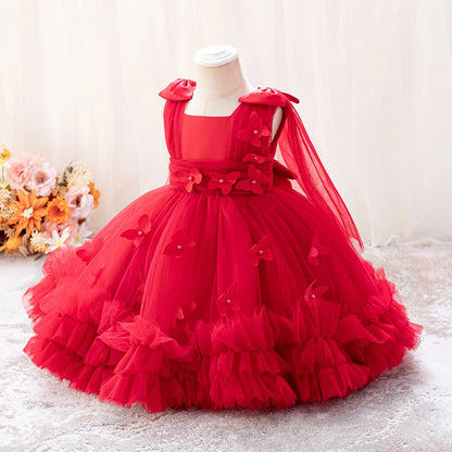 HETISO Baby Girls Princess Dress Butterfly Petal Tutu Party Prom Gown Kids Birthday Bridesmaid Wear 1-6 Years