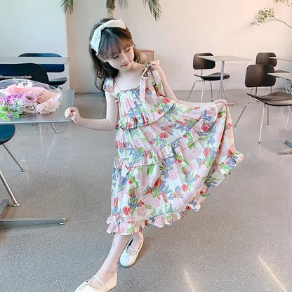 Children's Strappy Cake Dress for Little Girls Summer Dress Luxury Girl Dresses 2025 Clothes Elegant Kids' 4 Years Casual 8 9 6