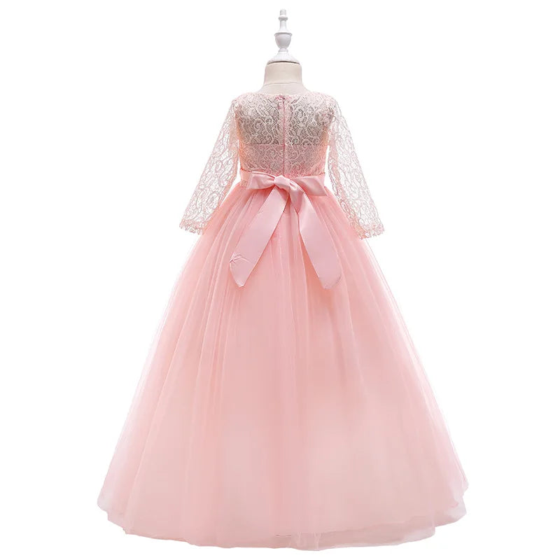 4-14 Years Girls Dress Summer Mesh Fashion Girls Princess Wedding Dress Piano Performance Costume Teenagers New Kids Clothes