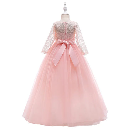 4-14 Years Girls Dress Summer Mesh Fashion Girls Princess Wedding Dress Piano Performance Costume Teenagers New Kids Clothes