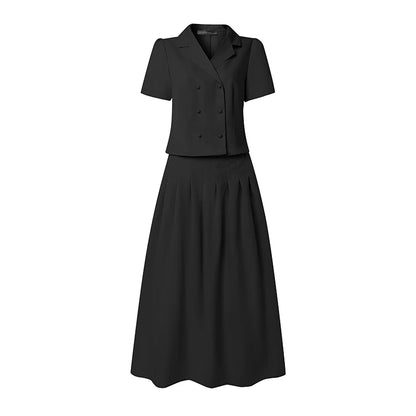 2026 ZANZEA Summer Office OL Outfits Elegant Women Dress Sets Lapel Neck Short Sleeve Shirt Pleated Midi Skirt Suit 2 Piece Sets