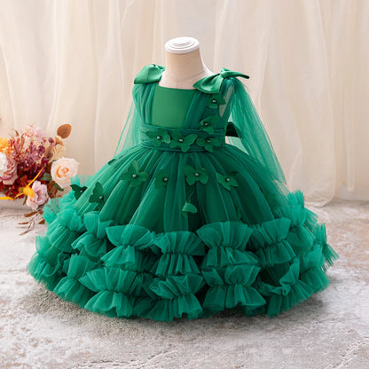 HETISO Baby Girls Princess Dress Butterfly Petal Tutu Party Prom Gown Kids Birthday Bridesmaid Wear 1-6 Years