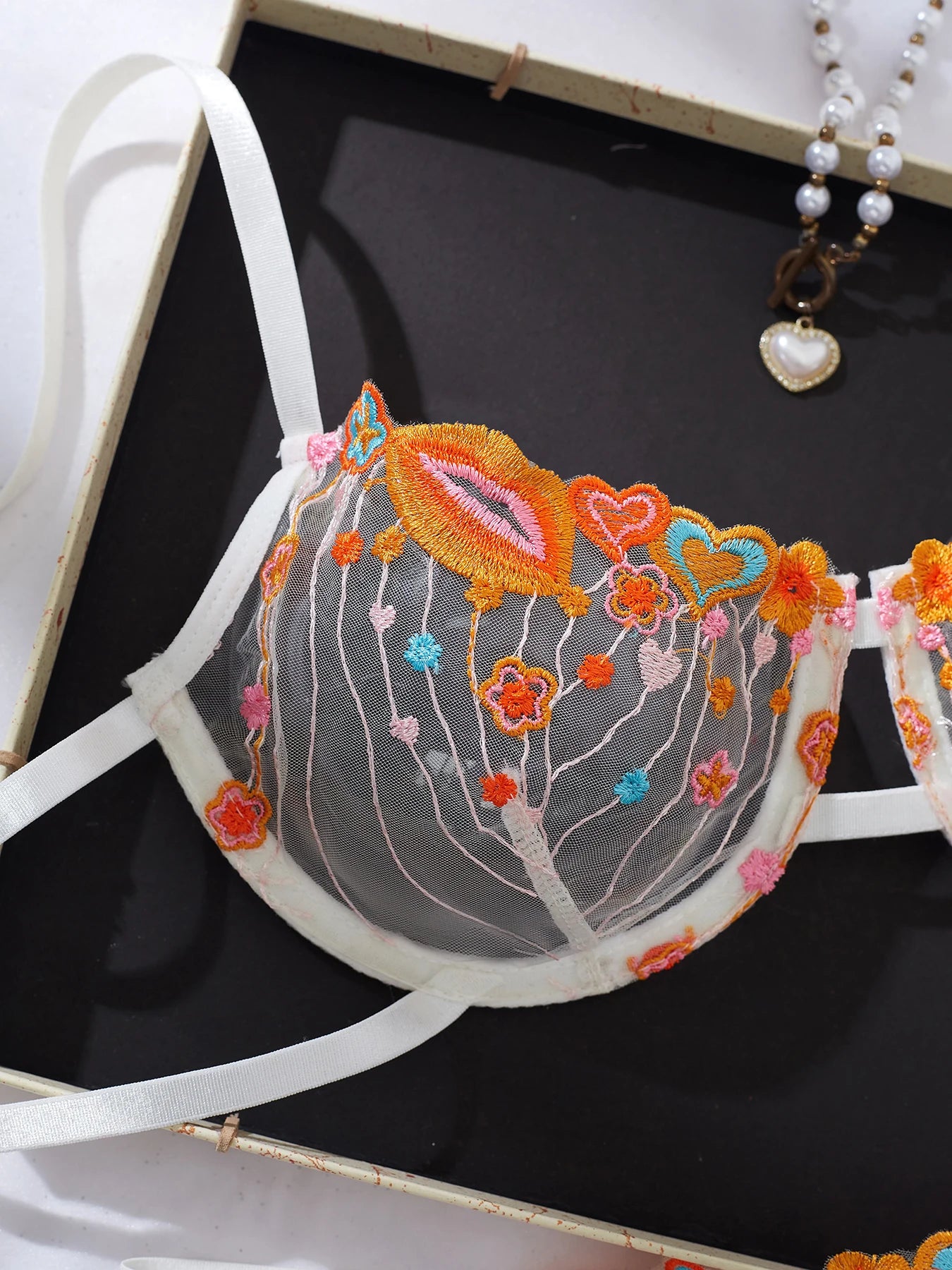 2026 Newest Thong Set Floral Embroidery Sexy Lingerie Set Women Thin-Transparent Bralette Underwire Bra Brief Set