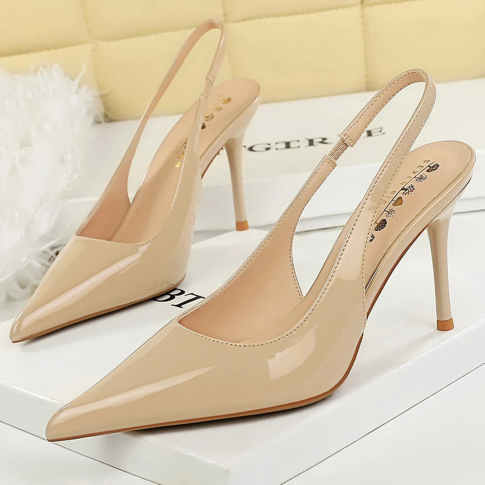 Ladies' 9 cm Heels Women Sandal Summer Shoes Pointed Women Pumps Patent Leather High-heeled Sandals Stiletto Sexy Party Shoes