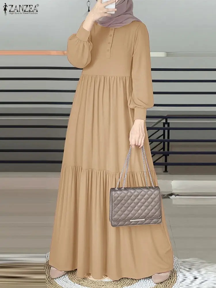 ZANZEA Elegant Muslim Abaya Hijab Long Dress Women Long Sleeve Ramadan Robe Spring Sundress Solid Loose Maxi Vestido Kaftan 2026