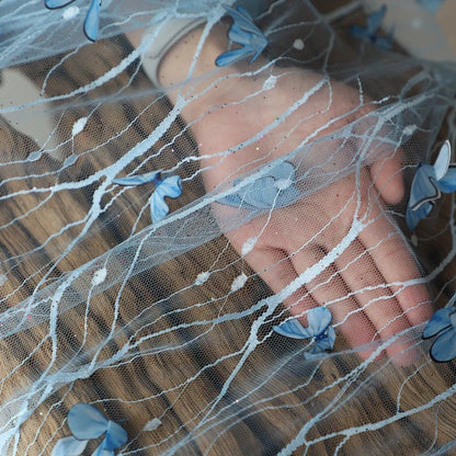3D Butterfly Embroidery Lace Mesh Fabric for Wedding Dress Decoration Handmade Diy Cloth By The Meter Sewing Material