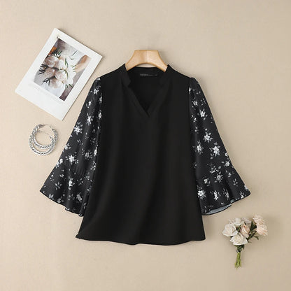ZANZEA 2026 Elegant Women's Blouses V-Neck Floral Printed 3/4 Sleeve Loose Tops Spring Summer Casual and Day Woman Clothes 3XL
