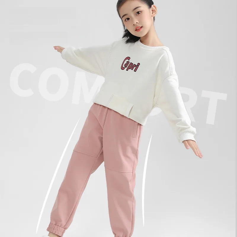 Children's Fleece Lined Soft Shell Pants Warm Autumn Winter Unisex Sports Trousers Outdoor Active Wear for Kids