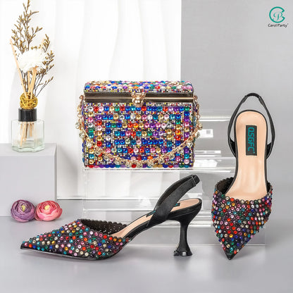 New Wine Red High Heels Shoes And Bag Dotted Crystal Wedding Party Spring, Summer, and Autumn Fashion Women's Noble Sandals