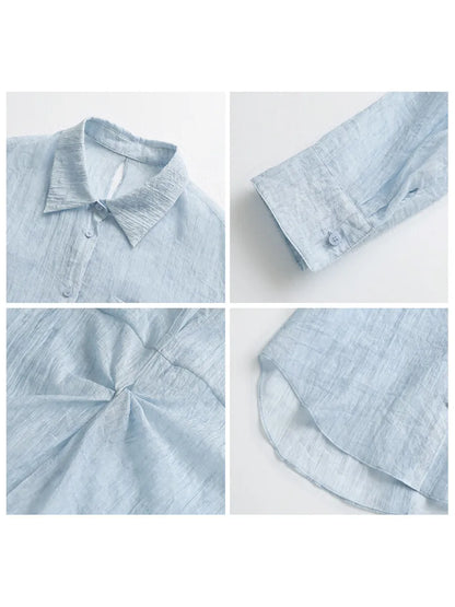 CHIC VEN New Women Summer Shirt Solid Loose Casual Single Breasted Back Slit Long Sleeved Blouses Oversized T-shirt 2026