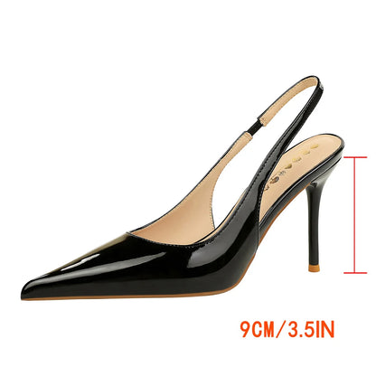 Ladies' 9 cm Heels Women Sandal Summer Shoes Pointed Women Pumps Patent Leather High-heeled Sandals Stiletto Sexy Party Shoes