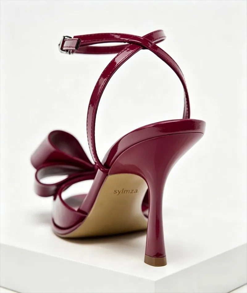 Luxury Red Butterfly-knot Ankle Strap Heeled Sandals Women Sexy Square Toe Peep Toe Thin High Heels Elegant Wedding Bridal Heels