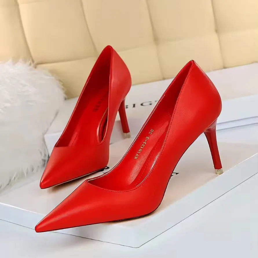 BIGTREE Shoes Women Pumps Pu Leather High-heeled Shoes Fashion Wedding Shoes Stiletto Heels Sexy Party Shoes Large Size 42 43