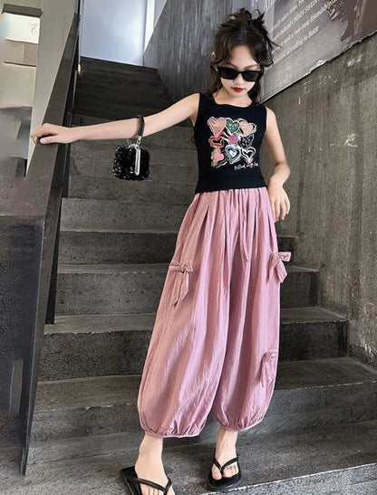 Lightweight Kids Mosquito Repellent Harem Pants 5-12Y Casual Quick Dry Summer Pants for Girls Loose Fit Anti Bug Outdoor Play