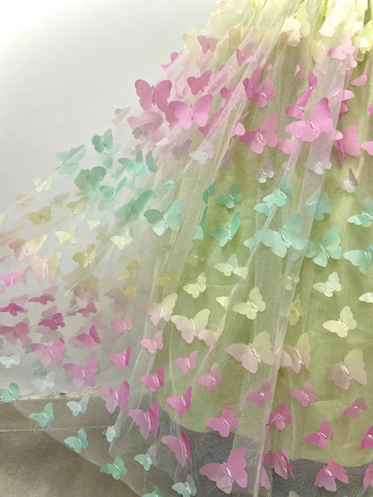 Girl's New Three-Dimensional Butterfly Sleeveless Mesh Bow Long Princess Dress Wedding Flower Girl Birthday Party Elf Dress