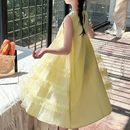 Country-style Vest Fashion Dress Princess Girl Kids Dresses for Girls Holiday 2025 Puffy White Children's Girl's Clothes Elegant