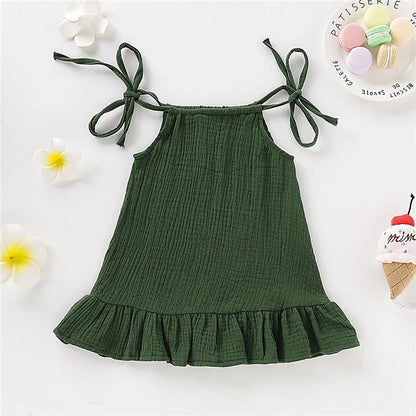 1-5 Years Old Kid Girl Summer Breathable Cotton Slip Dress Adjustable  Solid Color Halter Dress Toddler Girl Holiday Beachwea