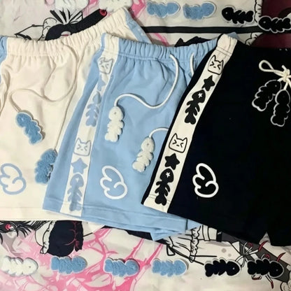Summer Japanese High Waisted Shorts Women Cute Cat Cartoon Print Cotton Short Pants Casual Fashion Female Bottoms Shorts New