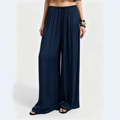 New Women High Waist Wide Leg Pants Spring Summer Draped Casual Trousers Drawstring Elastic Waist Loose Straight Leg Beach Pant
