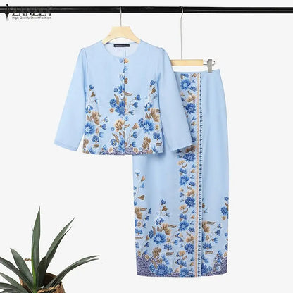 ZANZEA Autumn Outfits Dress Sets Floral Print Elegant 3/4 Sleeve Buttons Up Tops With A Line Skirt Two Piece Sets Oversize