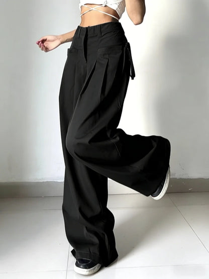 Office Chic High Waist Wide Leg Suit Pants, Loose Fit Casual Trousers for Commute