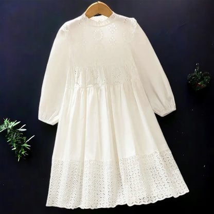 Cute Girls White Lace Dresses for Kids outfits Princess Maxi Dress Teenagers School Uniform Children Costumes 6 8 10 12 13 Years