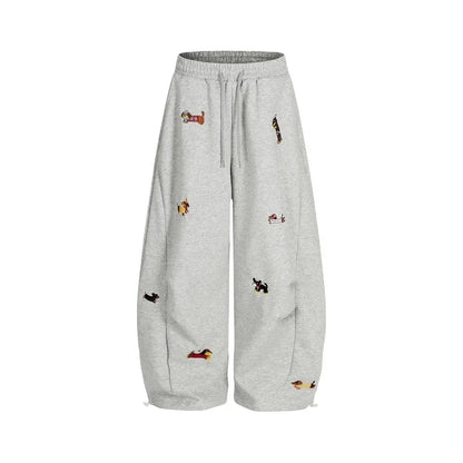 Dachshund Embroidery Sweatpants Loose Casual Joggers Wide Leg Couple Streetwear Fun Fashion Comfortable Pants baggy sweatpants