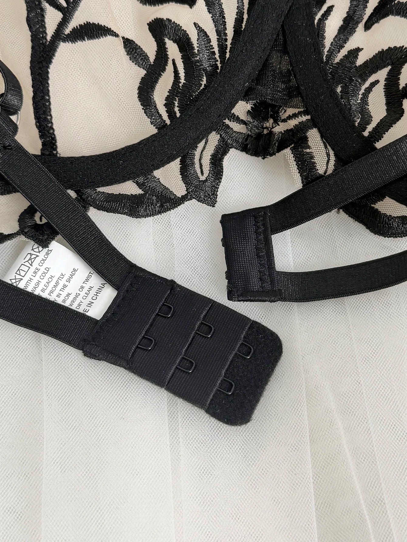 Women Black Floral Embroidery Lingerie Set Sheer Mesh Underwire Bra Side Tie Thong 2 Piece Sexy Transparent Intimate Outfit