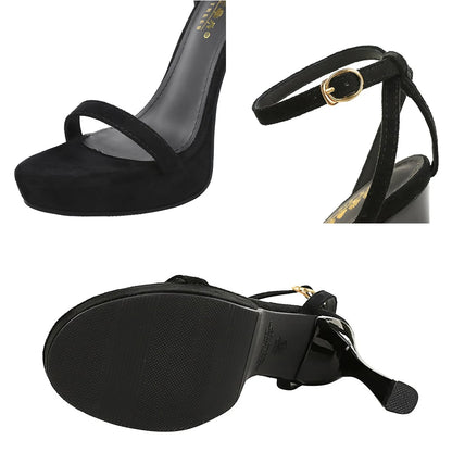 BIGTREE Shoes Suede High-heeled Sandals Open Toe Sexy Ultra-high Heels Stiletto 11.5 CM Buckle Summer Shoes Women Pumps Platform