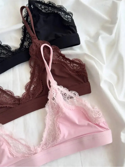 Solid Lace Thin Underwear Sets Women Slim Lift Comfortable Minimalist Without Steel Ring Bra Suit Sweet Y2K Sport Bras and Panty