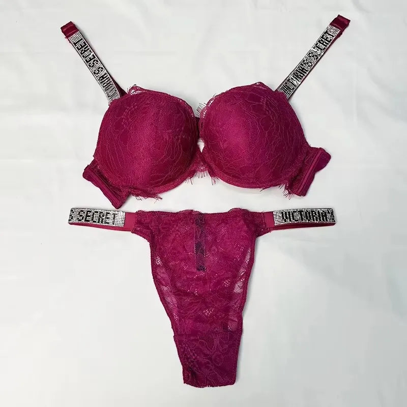Comfortable Push Up Shapewear Adjustable Padded Gathered Lace Lingerie Set New Victoria's Secret Women's Sexy Bra and Panty Set