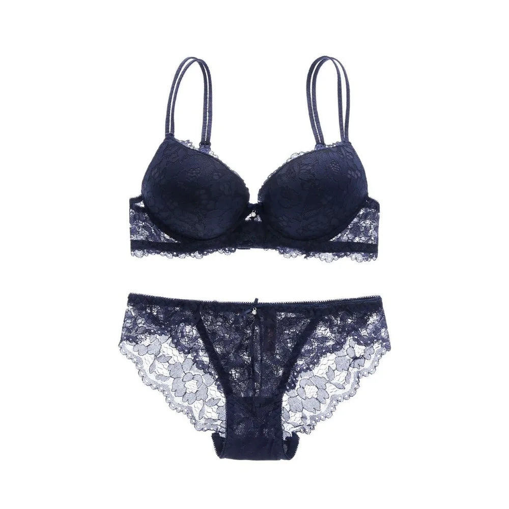 Sweet Mesh Lace Flower Bra Low Waist Bowknot Push Up Bra Women Lingerie Intimates Bra Panties Set Girl