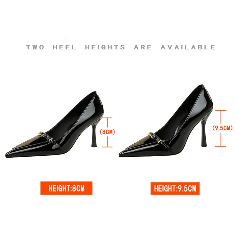 BIGTREE Shoes Patent Leather Women Pumps Sexy Metal Buckle High Heels Stiletto  8 Cm Occupation Office Shoes Banquet Shoes 2026