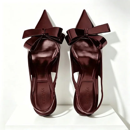 Luxury Designer Pointed Toe Women Pumps Sexy Bow Back Strap Heeled Sandals Elegant Thin High Heels Banquet Dress Shoes for Women