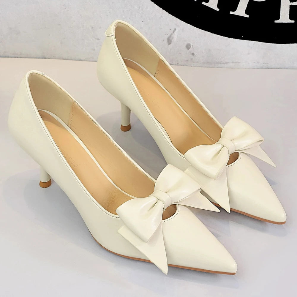Large Size 43 Bowknot Women Pumps Pointed Tip Women Shoes Stiletto 6.5 cm Heels Sexy Party Shoes Lady Occupation OL Office Shoes