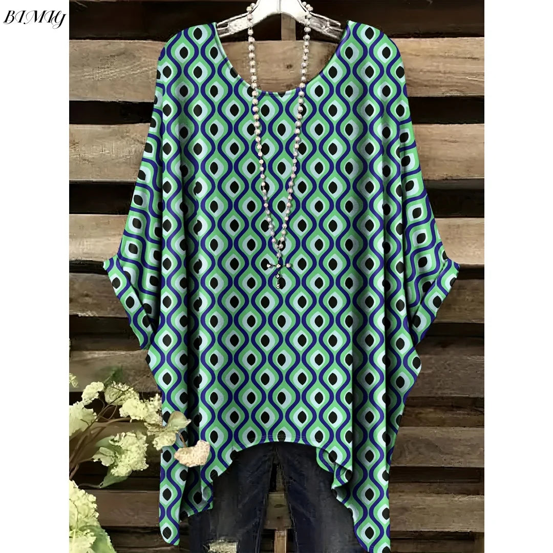 Bohemian Floral Tunic Plus Size Women's Bohemian Floral Print Tunic T-Shirt Short Sleeve Round Neck Casual Top Vibrant 2025
