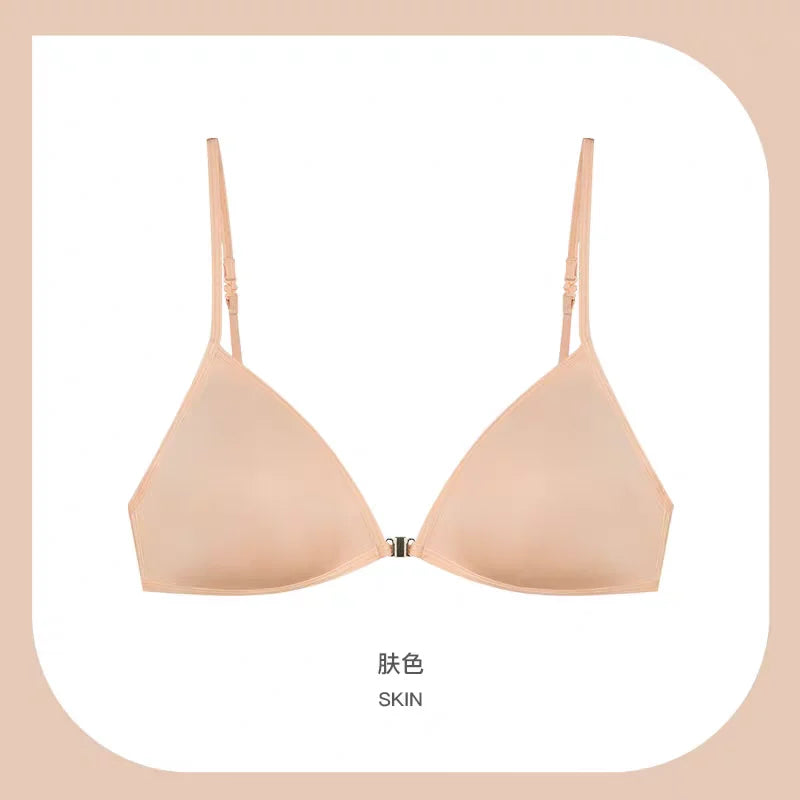 New Sexy French Triangle Bra Front Button Push-Up No Underwire Beauty Back Women's Exquisite Lingerie Thin Bikini Seamless Bra