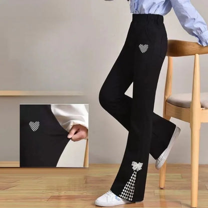 Girls' Micro Flare Pants 2026 Spring Autumn Outerwear for Ages 5-12 Stretchy Viral Fashion Trousers with Elastic Waist