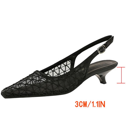 BIGTREE Shoes Mesh Breathable Women Pumps Fashion Kitten Heels 3 CM Hollow Out And Empty Back Strap Summer Sandals Women Shoes
