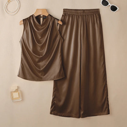 ZANZEA Summer Office Outfits Women Elegant Swing Neck Sleeveless Tanks Tops Pant Sets Fashion OL Work Satin Tracksuit 2 Pieces