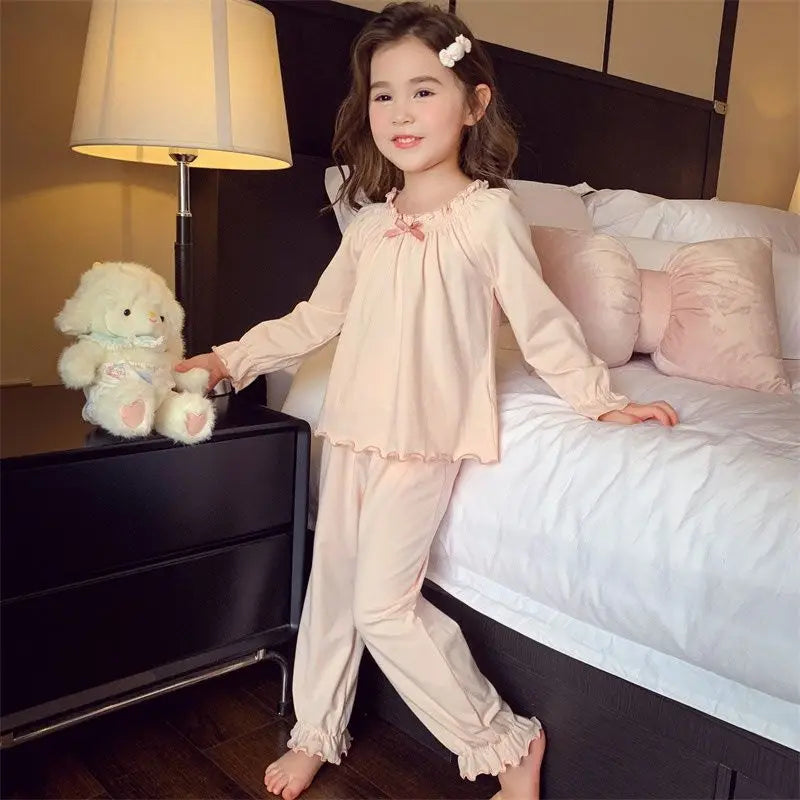 2025 New Girl's Autumn Pajama Set Stylish Long Sleeve Pants Two Piece Home Wear Casual Trendy Baby Sleepwear for Kids
