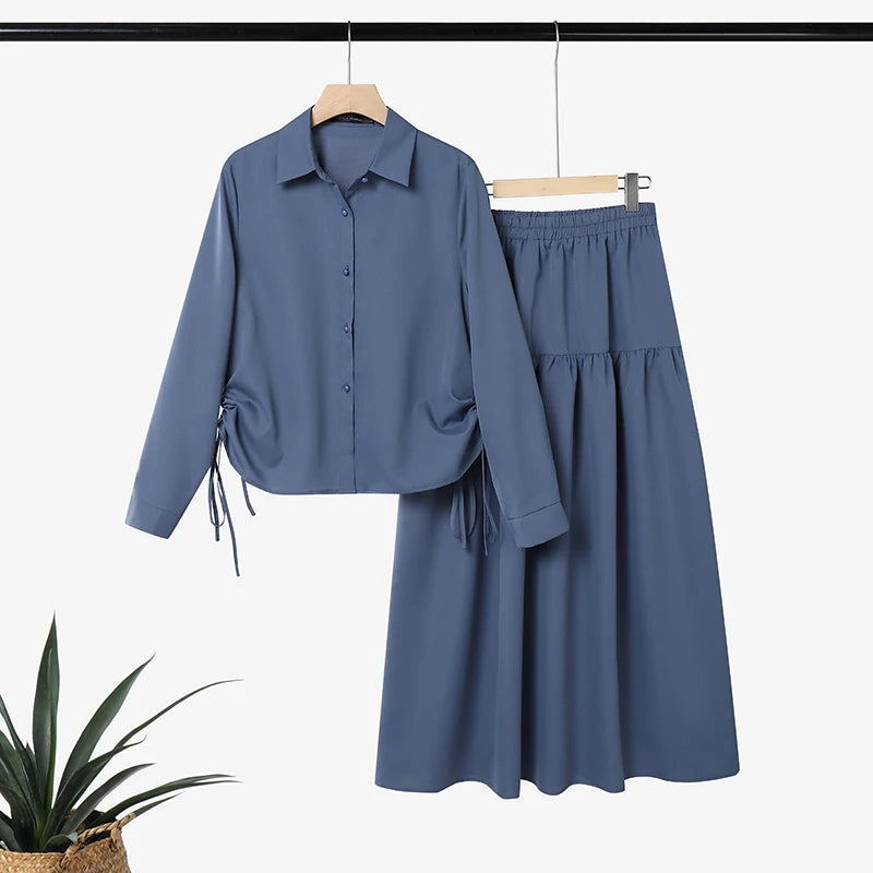 2026 ZANZEA Fashion Women Long Sleeve Shirt Dress Sets Muslim Matching Set Ramadan Outfit Hijab Tracksuit Solid Work Skirt Suit