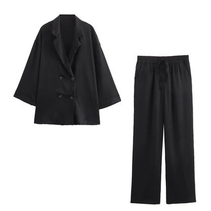 Autumn New Women's Clothing European And American Style Fashionable Wrinkled Suit Jacket Casual Pants Set