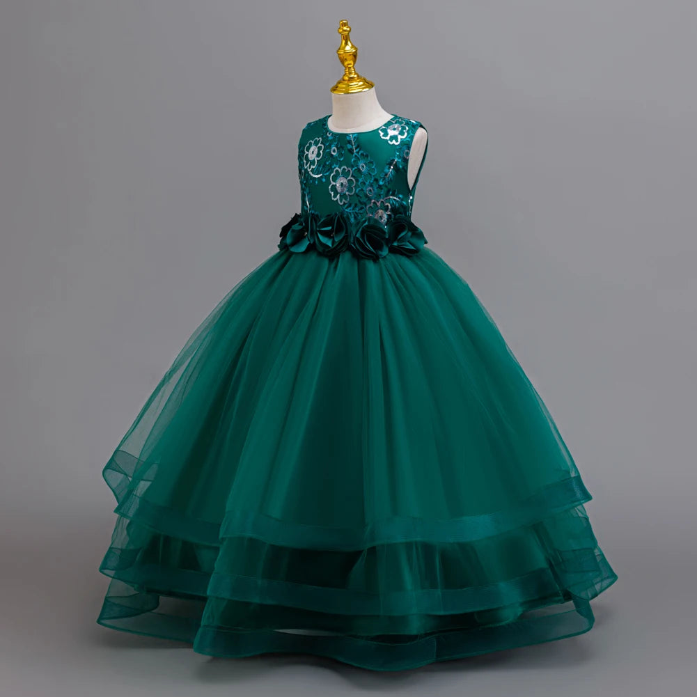 Hetiso Elegant Teenage Girls Evening Party Formal Prom Gown Kids Sleeveless Birthday Wedding Princess Dress for Girls 3-12 Years